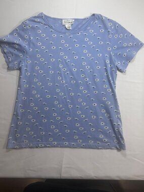 For The Republic Blue White Daisy Floral Print Recycled Cotton Tee Size-Large